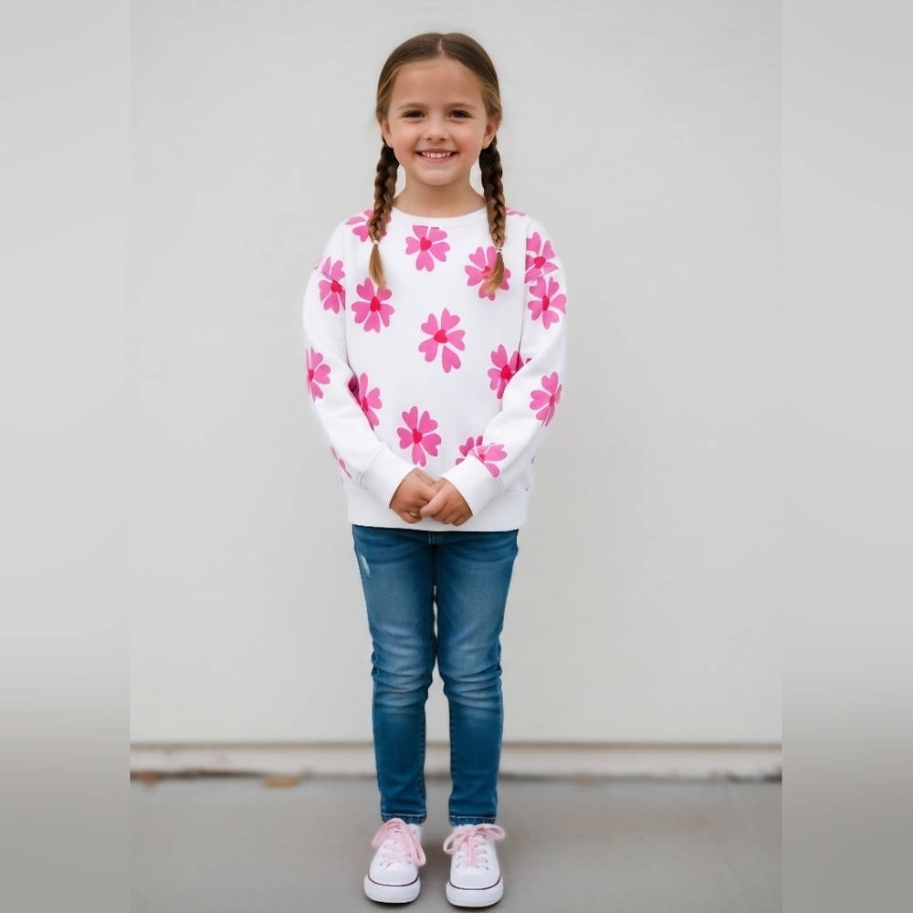 Cat & Jack White and Pink Floral Sweater